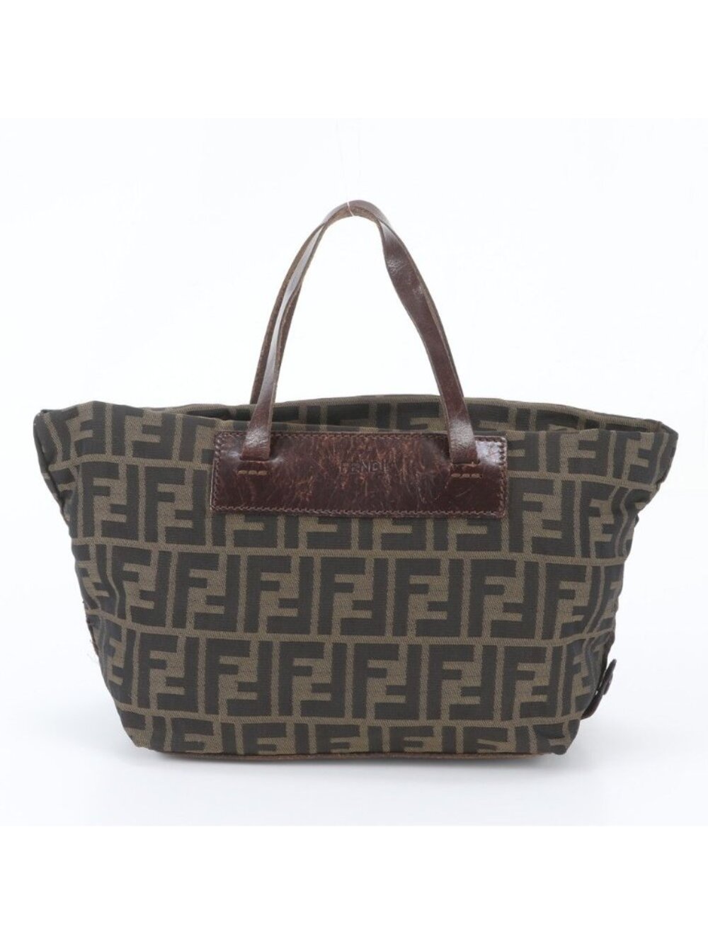 Fendi Zucca Leather Canvas Handbag Tote Brown